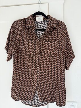 DISSH Black and Brown Geometric Button-Down Shirt